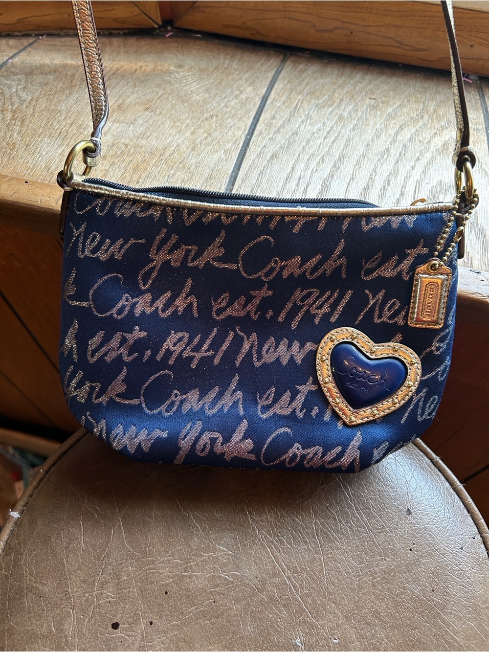 Coach Poppy Navy Signature Script Crossbody - Picture 1 of 8